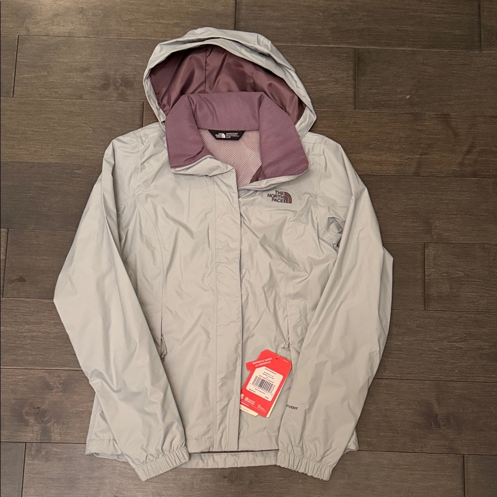 The North Face Light Gray and Purple Hooded Jacket